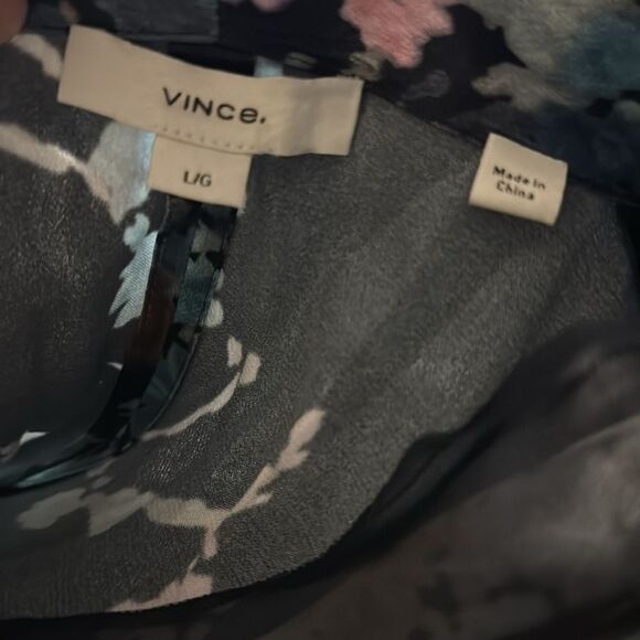 Vince Coastal Painted Bouquet Floral Satin Wrap Dress L - Picture 7 of 8